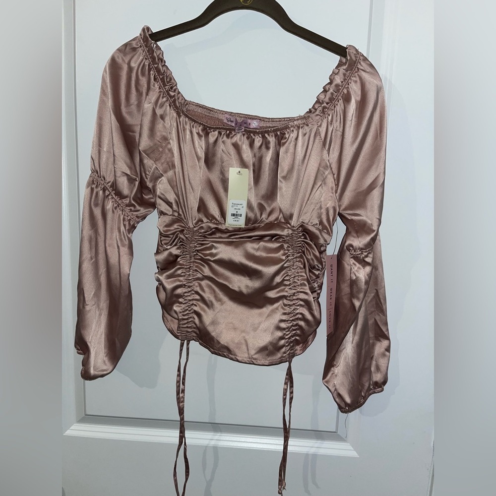 Francescas NWT RoseSatin Balloon Puff Sleeve Ruched Top Sz M Y2K SoftGirl Whimsy